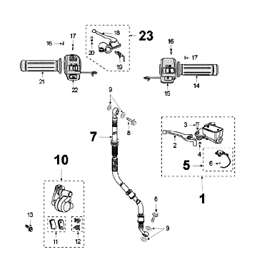 Remcilinder - Remklauw - Remblokken - Remleiding - Stuurschakelaars D160 Peugeot V-Clic 50 4-takt AC Zwart