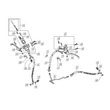 Remcilinder - Remleiding- Remhendel Kymco Super9 50 2-takt LC oud model matzwart-rood
