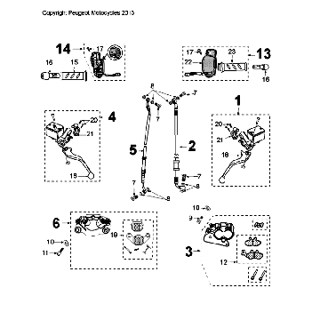 Remcilinder - Remklauw - Remblokken - Remleiding - Stuurschakelaars Peugeot Citystar 50 Wit