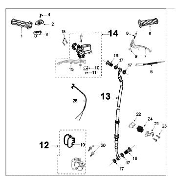 Remcilinder - Remklauw - Remblokken - Remleiding Peugeot Tweet old grijs