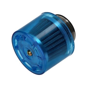 Powerfilter/luchtfilter open universeel 35mm aansluiting carburateur type K&N met blauwe doorzichtige kap