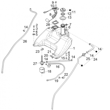 Benzinetank - Tankvlotter - Vacuümkraan Piaggio Typhoon 50 2-takt Euro 4 2018-2020