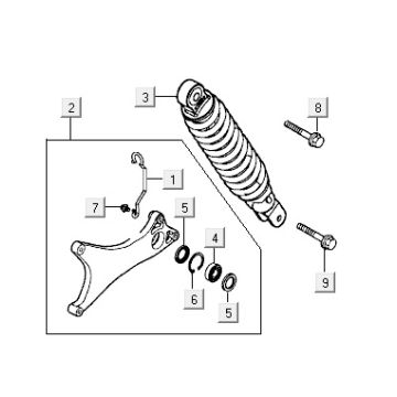Schokbreker Kymco Super9 50 2-takt LC oud model matzwart-geel