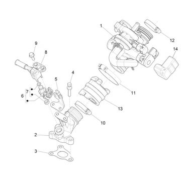 Gasklephuis - Injector - Inlaatspruitstuk Vespa Primavera 50 4-takt IGET 3V Euro 4