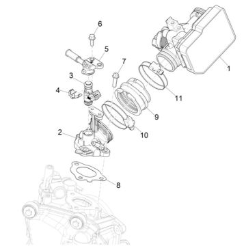 Gasklephuis - Injector - Inlaatspruitstuk Piaggio MP3 300 HPE / 300 HPE Sport ABS Euro 5 2020-2022