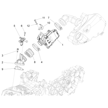 Gasklephuis - Injector - Inlaatspruitstuk  Piaggio Fly 125 ie 4-takt 3V AC Euro 3