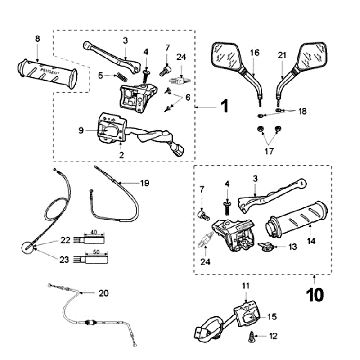 Spiegels - Handvatten - Remhendels - Kabels Peugeot Fox Deluxe Zwart