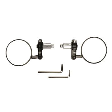 Spiegelset zwart bevestiging in stuureinde universeel 80mm (13-17mm binnendiameter) Aluminium motor/scooter (onder andere Zip/Sprint/Primavera/GTS) 