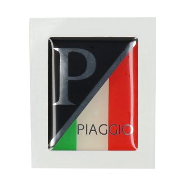 3D sticker/logo rechthoekig (Piaggio) zwart/Italie Vespa PX Lusso 2001-&gt;/Vespa ET2/ET4/GT125/GTL/GTV/GTS125/LX/LXV/S 50-125