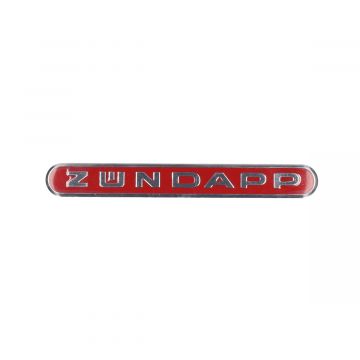 Sticker [Zundapp] langwerpig aluminium/rood