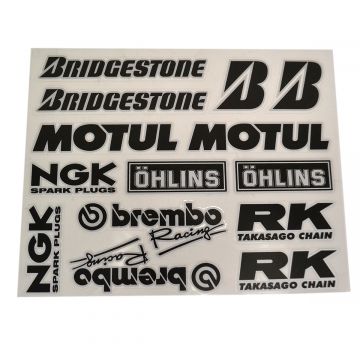 Stickerset Brembo/Bridgestone/Motul/NGK/Rk 14-delig zwart/zilver Falko 980703