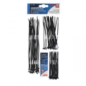 Tie-rip / kabelbinders assortiment groot zwart 75 stuks Lampa