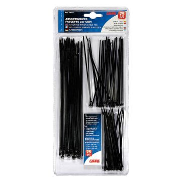 Tie-rip / kabelbinders assortiment groot zwart 75 stuks Lampa