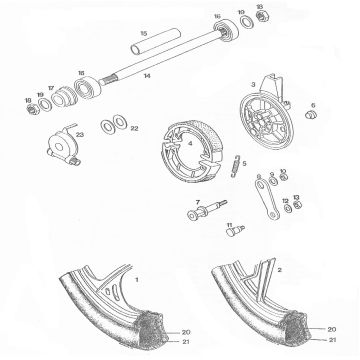 Voorwielen - kilometeraandrijving - as - rem Tomos STANDARD QUADRO LUXE 1996-1997