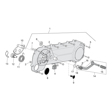 Carterdeksel- Kickstarteras - Kickstartpedaal Aprilia SR 50 2-takt LC (injectie en carburateur) 2004-2009