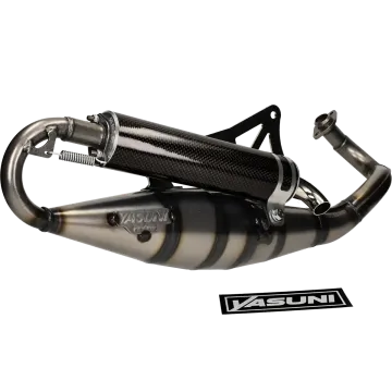 Uitlaat Piaggio 50cc 2-takt Yasuni-R carbon oud type Zip ←2000/Zip RST/Zip SP/ET2/Typhoon/Sfera/NTT/NRG/Free/Storm/Easy Moving/Runner/Stalker/Diesis