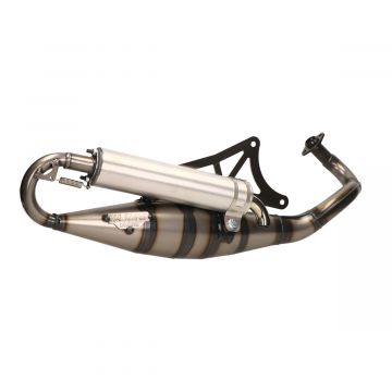 Uitlaat -Yasuni R- blank/aluminium Piaggio 50 2-takt EU keur Zip/Runner/GP1/Sportcity/Scarabeo/SR/Atlantis/DNA/Easy Moving/Stalker/Torpedo/Storm/Diesis/Fly/Liberty/NRG/NTT/Typhoon tub420