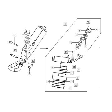 Uitlaat Kymco Super9 50 2-takt LC oud model matzwart-geel