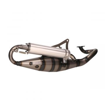 Uitlaat -Yasuni R-blank/aluminium Minarelli horizontaal 50 EU keur Aerox/Nitro/Jog/Mach G/Neos/Ovetto/Why/Flipper/Ark/F10/F12/F15/SR/Ciak/Centro/Scarabeo/Rally/Area 51/491 tub902
