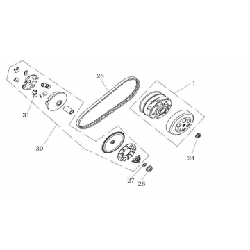 Variateur - V-snaar - Koppeling AGM Ape 50 bruin