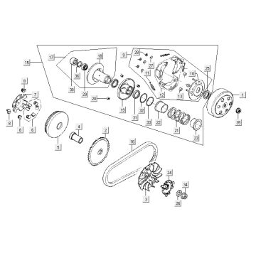 Variateur - V-snaar - Koppeling Kymco Agility 10' 4-takt Sporty blauw