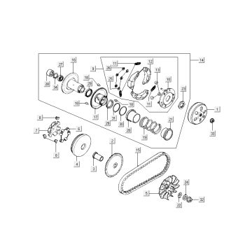 Variateur - V-snaar - Koppeling Kymco New Dink 4-takt zwart metallic