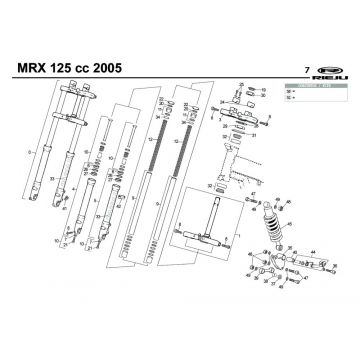 Voorvork - Balhoofdstel - Schokbreker Rieju MRX 125 rood 2005 4-takt