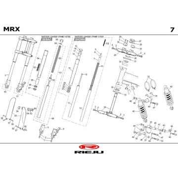 Voorvork - Balhoofdstel - Schokbreker Rieju MRX blauw 2004 2-takt
