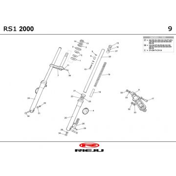Voorvork - Balhoofdstel - Schokbreker Rieju Rs1 geel- blauw 2001 2-takt