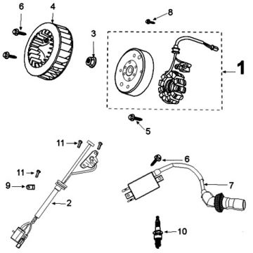 Ontsteking - Stator - Vliegwiel Peugeot Kisbee - Django Euro 4 2018→ Vliegwiel - stator GTS 125 IE