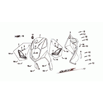 Voorkap - Beenschild - Knipperlichten voorzijde Sym Orbit II Euro 4 Black