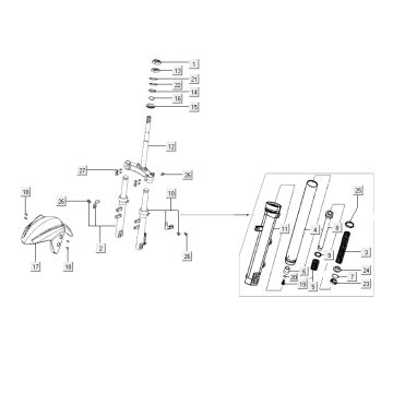 Voorvork - Balhoofdstel - Voorspatbord Kymco Agility RS 4-takt wit 09 Voorvork - Balhoofdstel - Voorspatbord Kymco Agility RS 4-takt wit 09