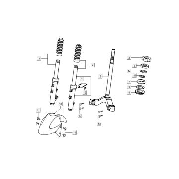 Voorvork - Balhoofdstel - Voorspatbord Kymco Grand Dink 2-takt Titanium