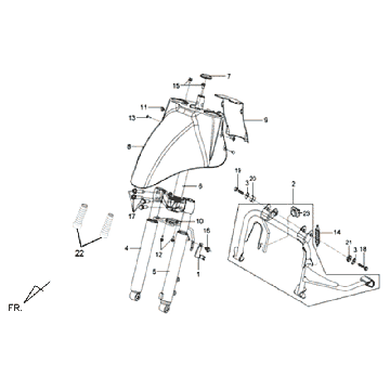Voorvork - Balhoofdstel - Voorspatbord - Middenstandaard Sym Mio (alle kleuren)