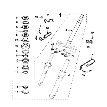 Voorvork - Balhoofdstel Peugeot Kisbee rood Voorvork - Balhoofdstel Peugeot Kisbee rood