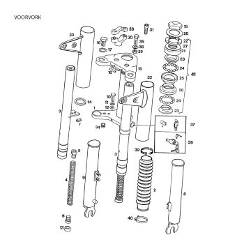 Voorvork dun met harmonicarubbers - balhoofdset - stuurslot Tomos STANDARD QUADRO LUXE 1996-1997