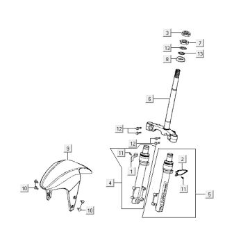Voorvork - Balhoofdstel Kymco Super9 50 2-takt LC oud model matzwart-geel