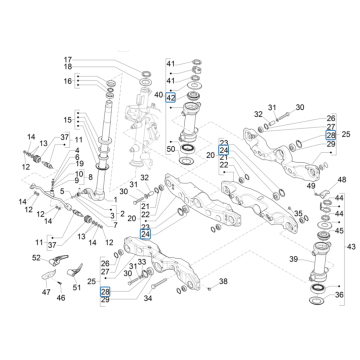Voorvork - Balhoofdstel Piaggio MP3 350 Maxi Sport ABS Euro 4 2018-2020