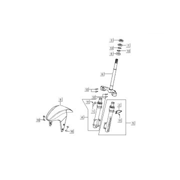 Voorvork - Balhoofdstel - Voorspatbord Kymco Super9 2-takt nieuw model zilver