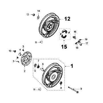 Voorwiel - Achterwiel - Remschijf - Remschoenen D155 Peugeot V-Clic 50 4-takt AC Zwart