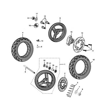 Voorwiel - Achterwiel Peugeot Jet force C-tech 2-takt