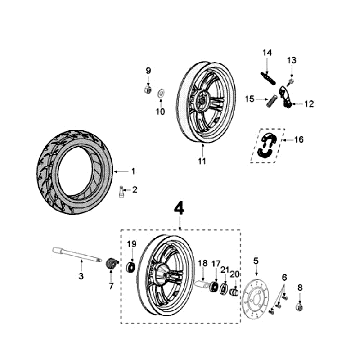 Voorwiel - Achterwiel Peugeot Kisbee oranje