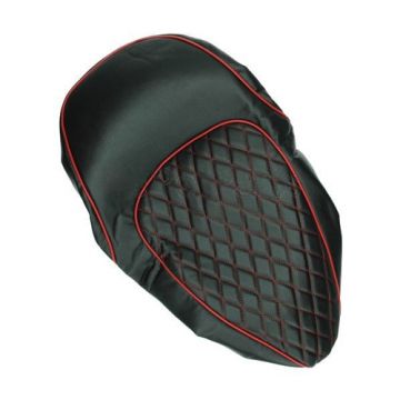 Zadelhoes/buddydek Vespa LX Chesterfield zwart/rood stiksel-bies made in EU