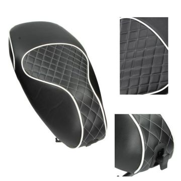 Zadelhoes/buddydek Vespa Primavera/Sprint Chesterfield zwart met witte stiksel-bies made in EU