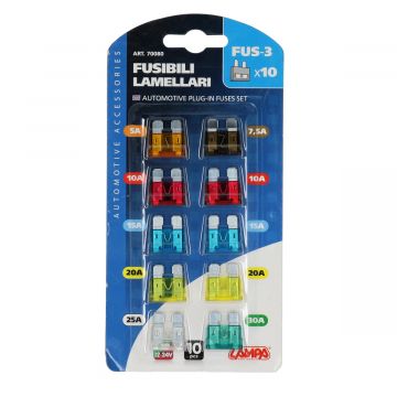 Zekeringen model steek assortiment 10 stuks (19,1x5,1mm)5-7,5-2x10-2x15-2x20-25-30 ampere Lampa