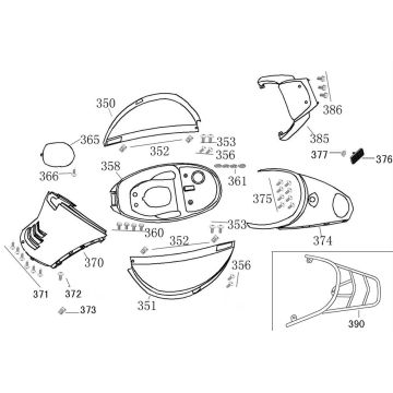 Motorschermen - Helmbak - Achterdrager AGM Swan zwart