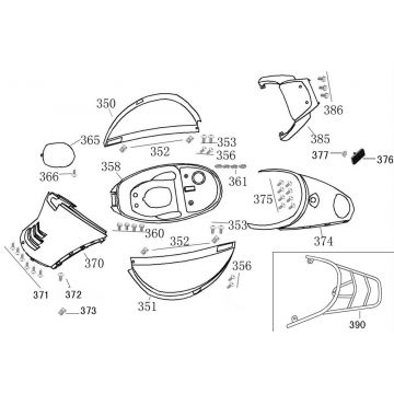 Motorschermen - Helmbak - Achterdrager China Swan - Riva titanium