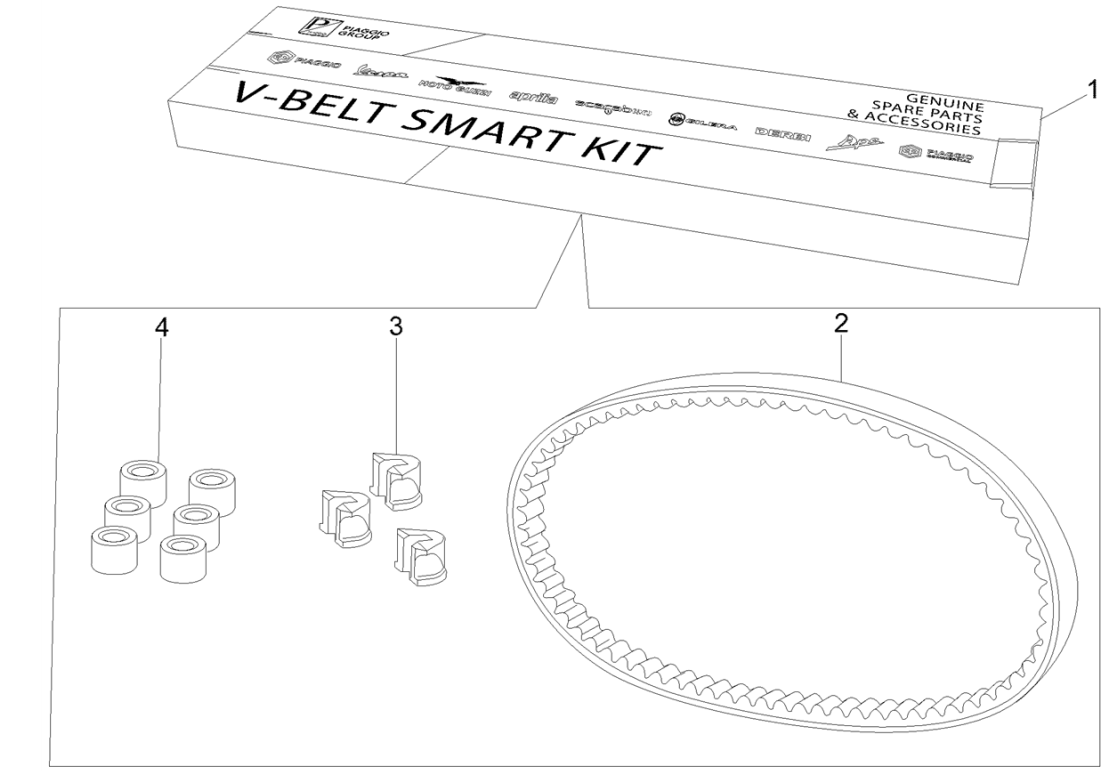 Kit v-snaar - Variateurrollen Piaggio Fly 125 IE 4-takt 3V Euro 3