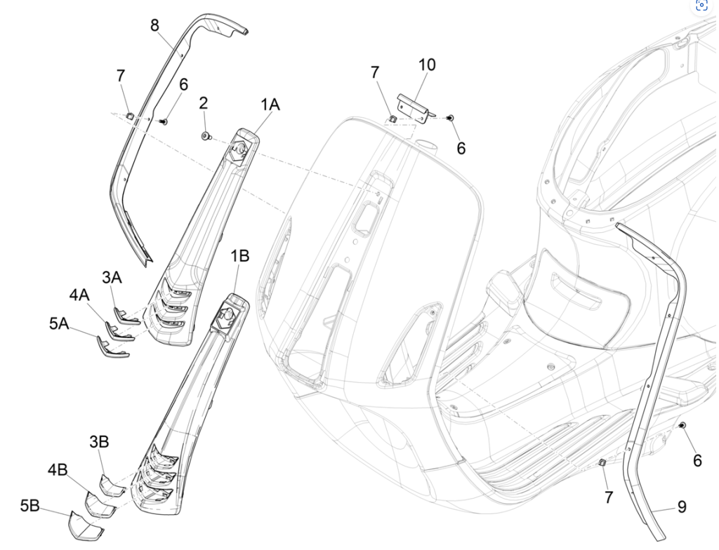 Afdekplaat voorkap - Beenschild sierlijst Vespa Sprint 50 4-takt 3V IGET titanium grijs 707/C
