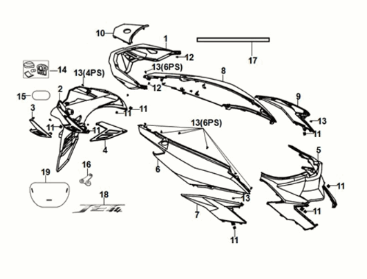 Motorschermen - Achterlicht Sym Jet 14 50i 4-takt AC Euro 5 grijs (GY-430C)